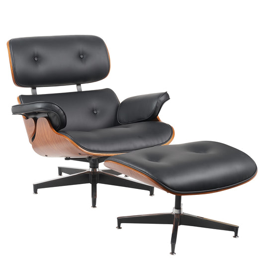 Πολυθρόνα Relax ArteLibre MIREN Με Υποπόδιο Μαύρο/Καφέ Ξύλο/PU 82x92x78cm - Hippiehome.gr