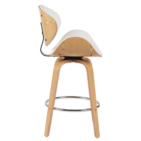 Σκαμπό Bar ArteLibre LYRIAN Λευκό/Φυσικό Ξύλο/PU 52x55x107cm - Hippiehome.gr