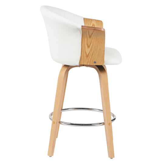 Σκαμπό Bar ArteLibre CASSIAN Λευκό/Φυσικό Ξύλο/PU 50x50x103cm - Hippiehome.gr