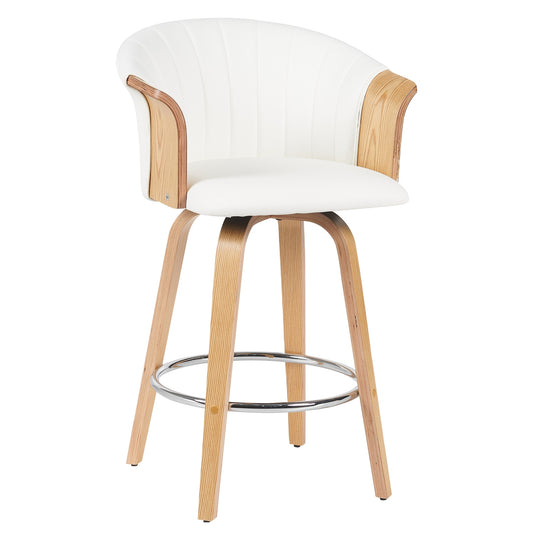 Σκαμπό Bar ArteLibre CASSIAN Λευκό/Φυσικό Ξύλο/PU 50x50x103cm - Hippiehome.gr