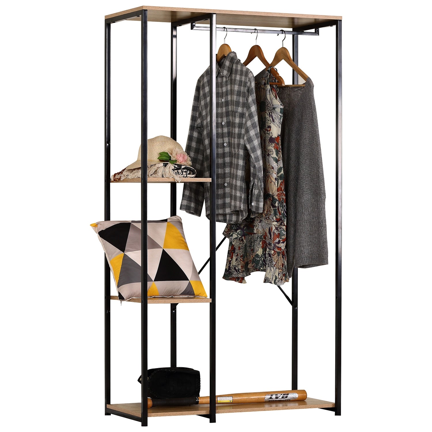 Κρεμάστρα Δαπέδου ArteLibre BINARY Δρυς/Μαύρο Μοριοσανίδα/Μέταλλο 90x40x167cm - Hippiehome.gr