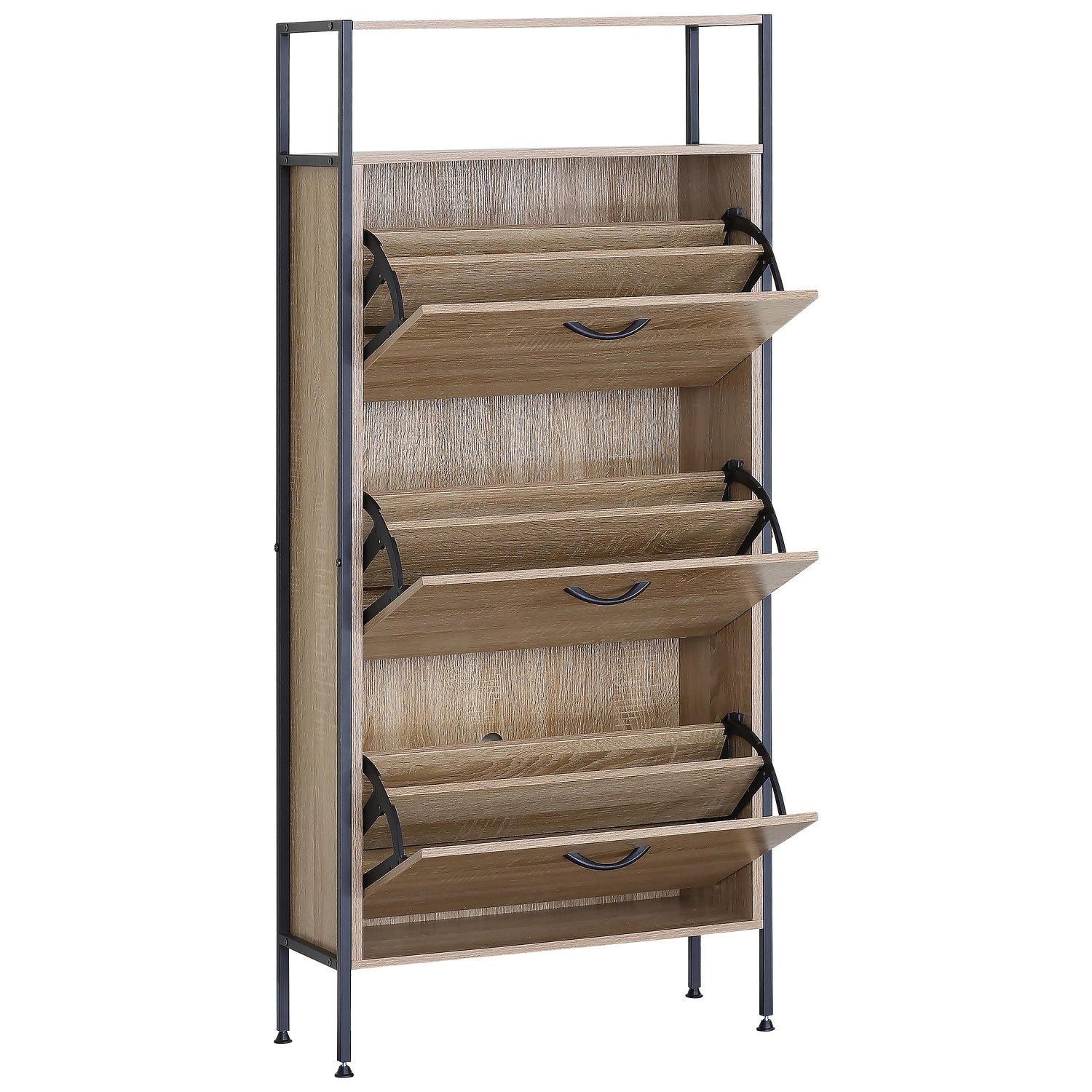 Παπουτσοθήκη ArteLibre ALDERWYN Δρυς/Μαύρο Μοριοσανίδα/Μέταλλο 63x24x141cm - Hippiehome.gr