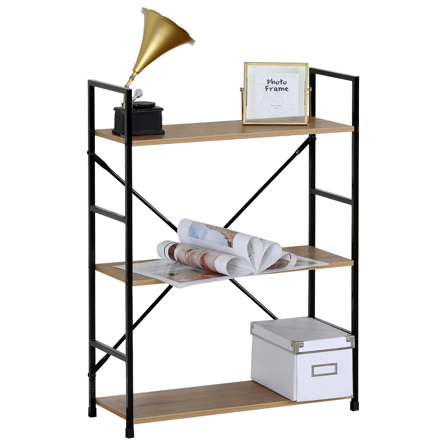 Ραφιέρα ArteLibre DARROW Με 3 Ράφια Δρυς/Μαύρο Μοριοσανίδα/Μέταλλο 58.6x23.5x80cm - Hippiehome.gr