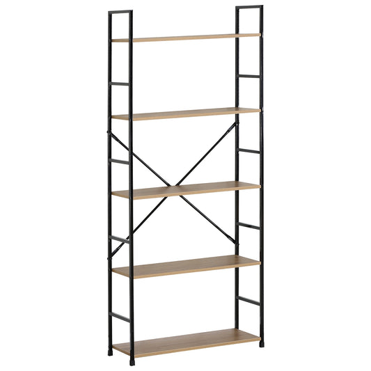 Ραφιέρα ArteLibre DARROW Με 5 Ράφια Δρυς/Μαύρο Μοριοσανίδα/Μέταλλο 58.6x23.5x144cm - Hippiehome.gr