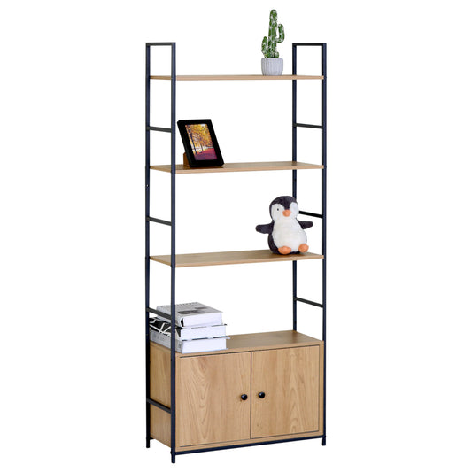 Ραφιέρα ArteLibre ELRIDGE Με Ντουλάπι Δρυς/Μαύρο Μοριοσανίδα/Μέταλλο 58.6x23.5x144cm - Hippiehome.gr