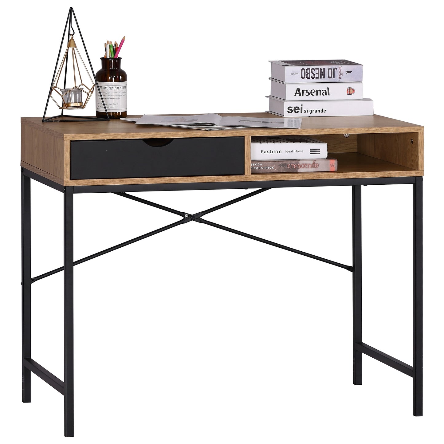 Γραφείο ArteLibre FENWICK Δρυς/Μαύρο Μοριοσανίδα/Μέταλλο 98x48x76.3cm - Hippiehome.gr