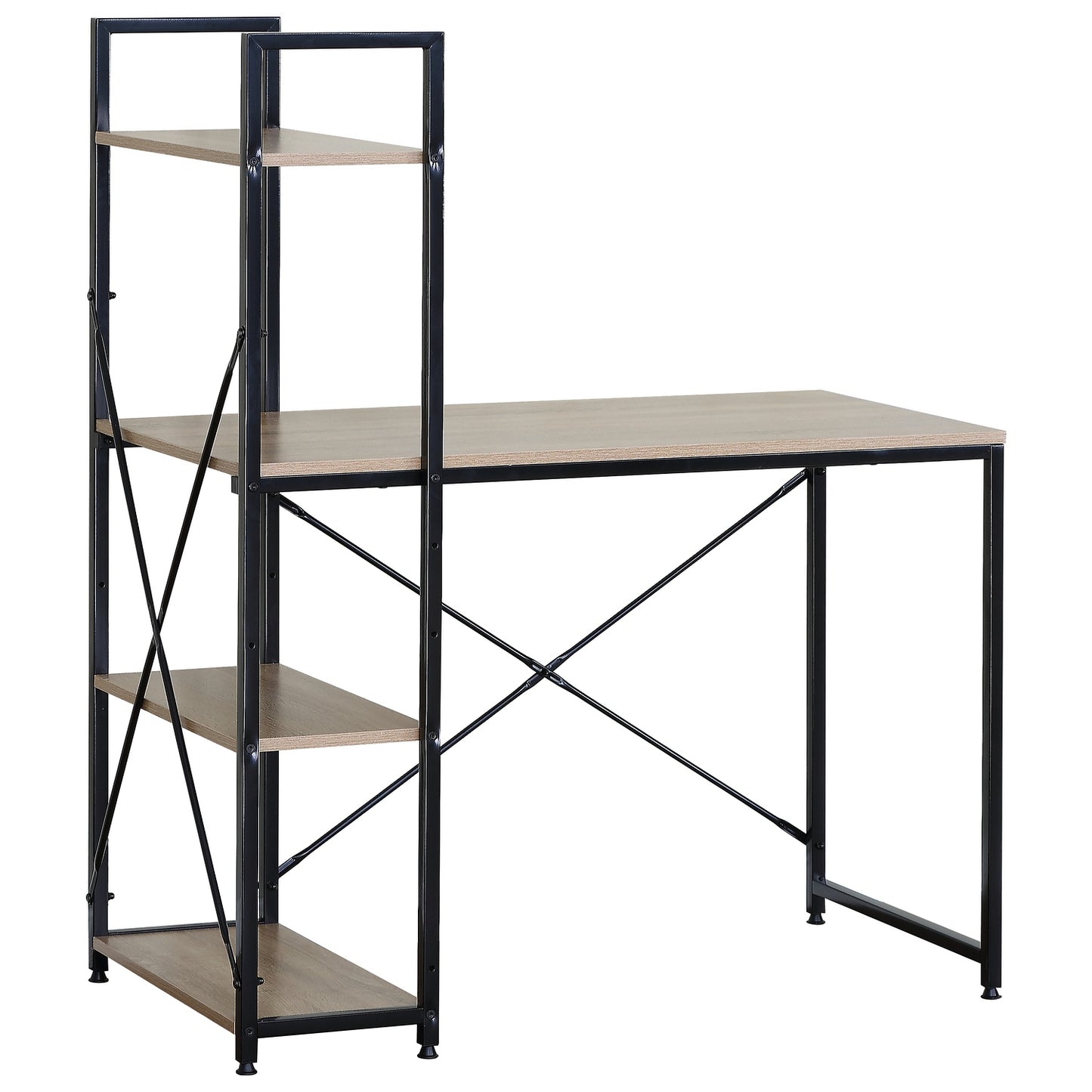 Γραφείο ArteLibre JORVIK Με Ράφια Δρυς/Μαύρο Μοριοσανίδα/Μέταλλο 100x52x120cm - Hippiehome.gr