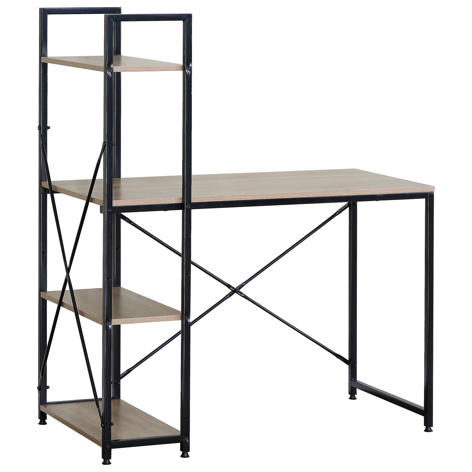 Γραφείο ArteLibre JORVIK Με Ράφια Δρυς/Μαύρο Μοριοσανίδα/Μέταλλο 100x52x120cm - Hippiehome.gr