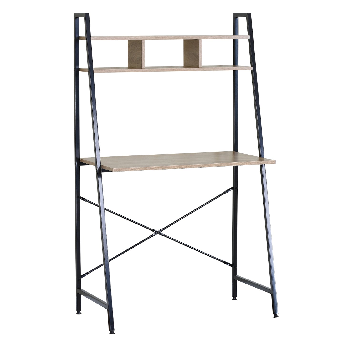 Γραφείο ArteLibre LYNDALE Με Ράφια Δρυς/Μαύρο Μοριοσανίδα/Μέταλλο 84x46x142cm - Hippiehome.gr