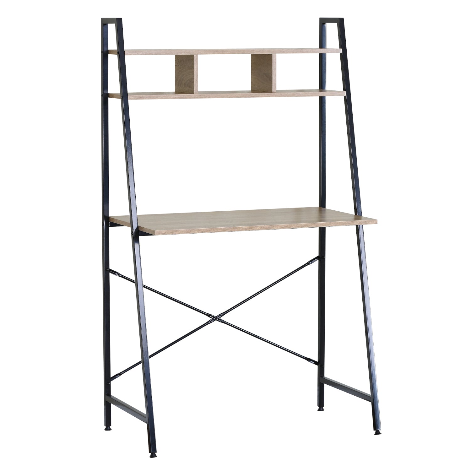 Γραφείο ArteLibre LYNDALE Με Ράφια Δρυς/Μαύρο Μοριοσανίδα/Μέταλλο 84x46x142cm - Hippiehome.gr