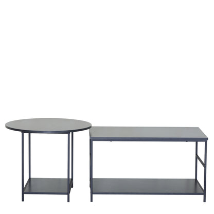 Τραπεζάκι Σαλονιού ArteLibre ROWDEN Μαύρο Μάρμαρο Μοριοσανίδα/Μέταλλο 60x60x50/80x47x45cm Σετ 2Τμχ - Hippiehome.gr