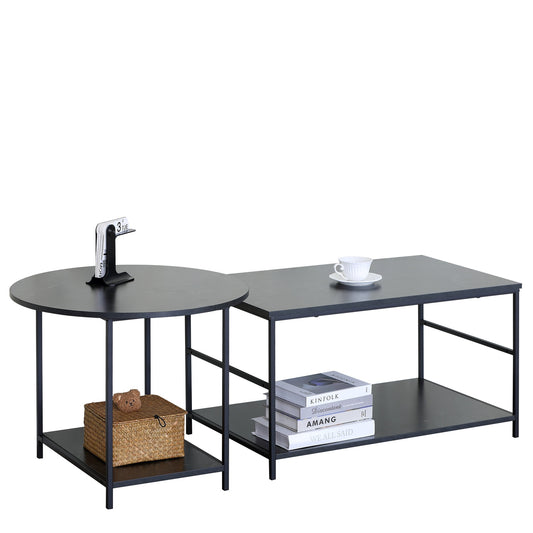 Τραπεζάκι Σαλονιού ArteLibre ROWDEN Μαύρο Μάρμαρο Μοριοσανίδα/Μέταλλο 60x60x50/80x47x45cm Σετ 2Τμχ - Hippiehome.gr