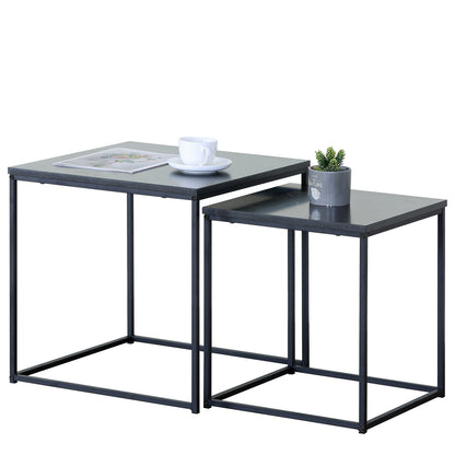 Τραπεζάκι Σαλονιού ArteLibre SOMERTON Μαύρο Μάρμαρο Μοριοσανίδα/Μέταλλο 40x40x50/35x35x45cm Σετ 2Τμχ - Hippiehome.gr