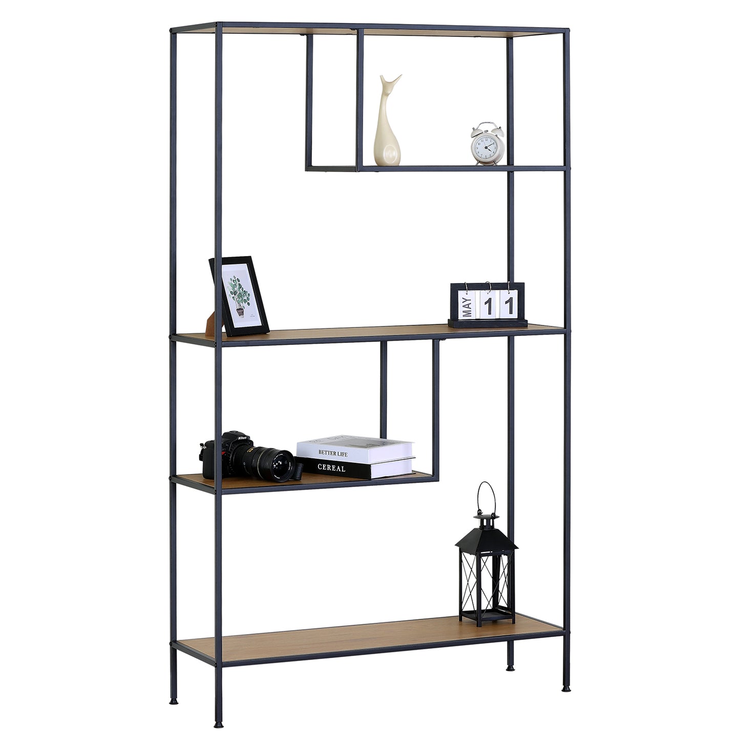 Βιβλιοθήκη ArteLibre YARWOOD Δρυς/Μαύρο Μοριοσανίδα/Μέταλλο 100x33x178cm - Hippiehome.gr