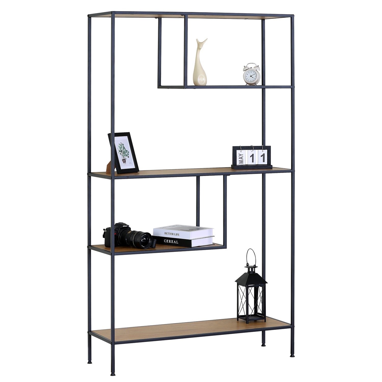 Βιβλιοθήκη ArteLibre YARWOOD Δρυς/Μαύρο Μοριοσανίδα/Μέταλλο 100x33x178cm - Hippiehome.gr