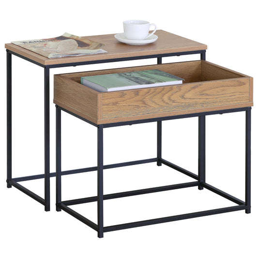 Τραπεζάκι Σαλονιού ArteLibre BELLINGTON Δρυς/Μαύρο Μοριοσανίδα/Μέταλλο 60x30x50/55x30x45cm Σετ 2Τμχ - Hippiehome.gr
