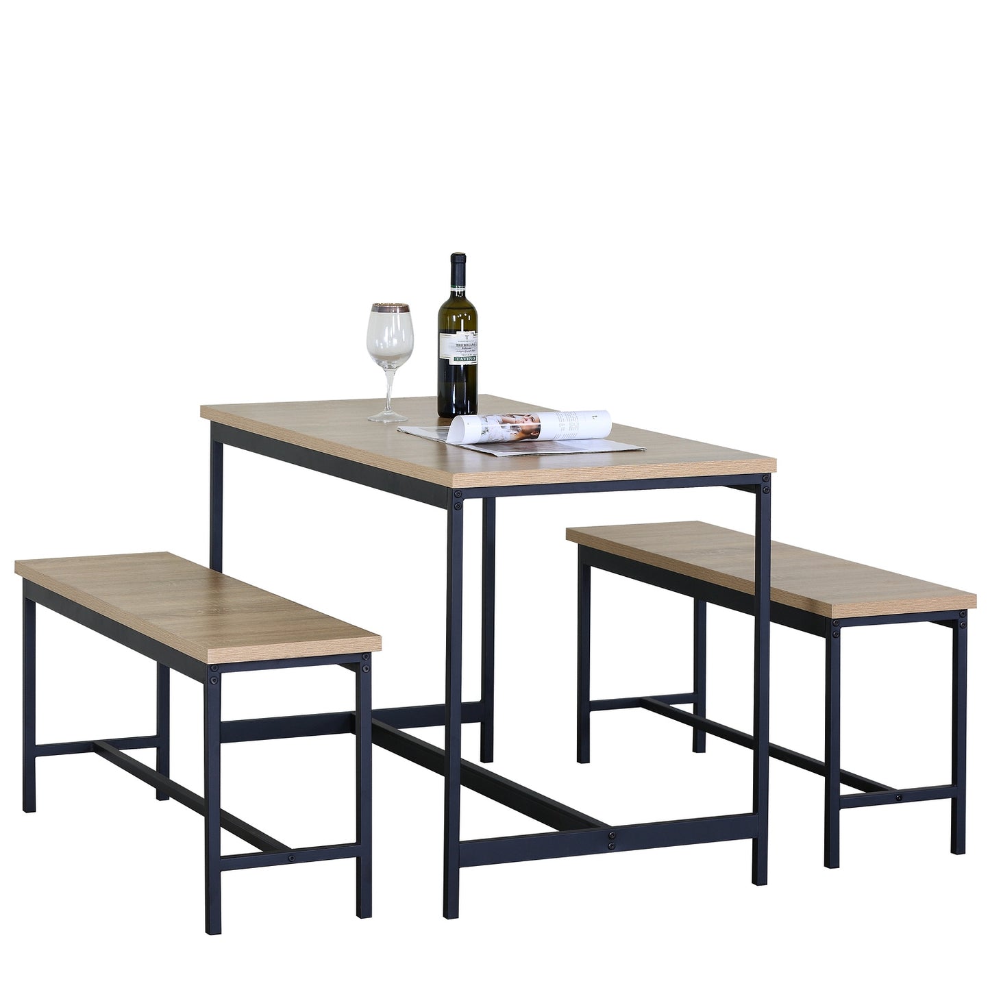 Σετ Τραπεζαρία (2+1) ArteLibre CARRISTON Δρυς/Μαύρο Μοριοσανίδα/Μέταλλο 110x60x75cm - Hippiehome.gr