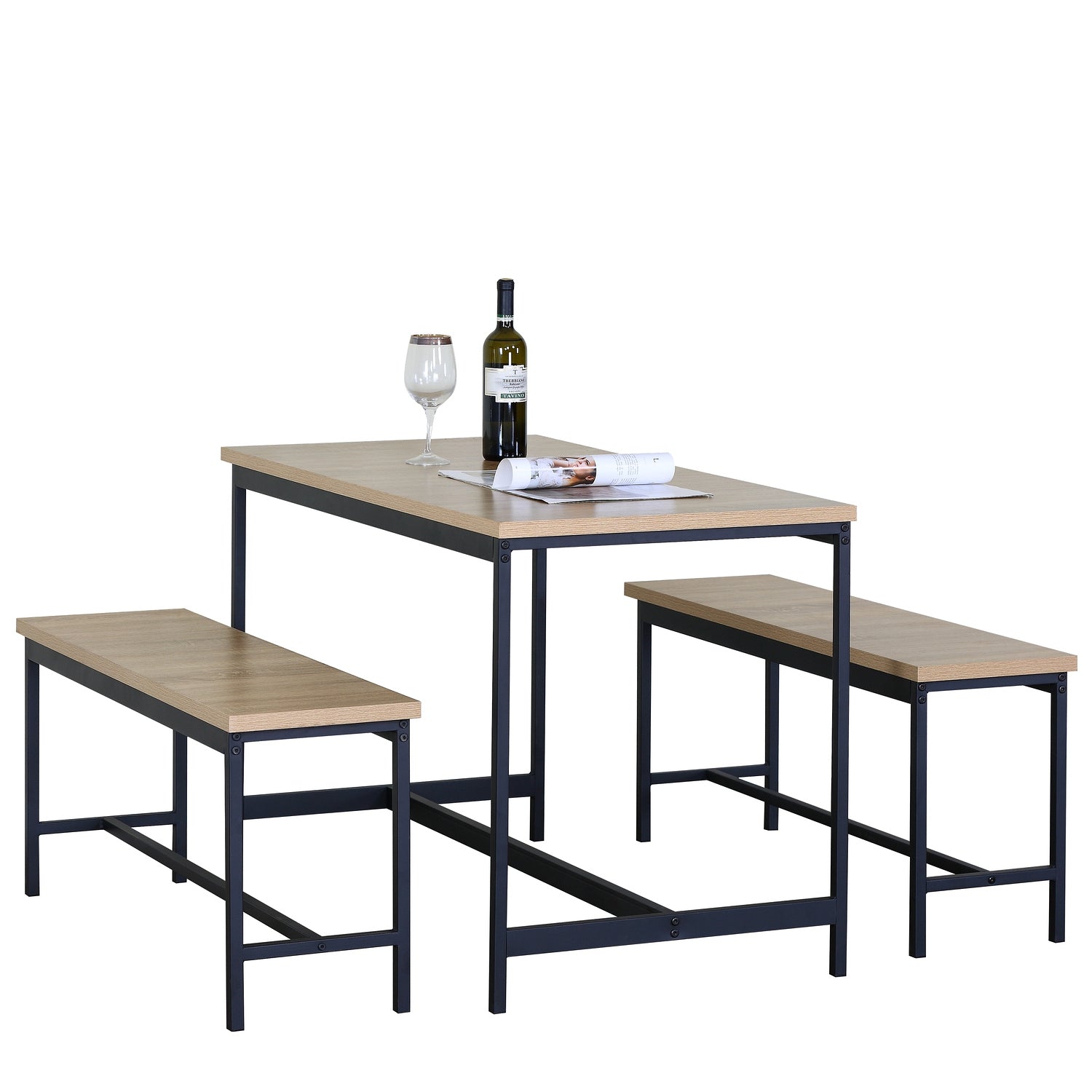 Σετ Τραπεζαρία (2+1) ArteLibre CARRISTON Δρυς/Μαύρο Μοριοσανίδα/Μέταλλο 110x60x75cm - Hippiehome.gr