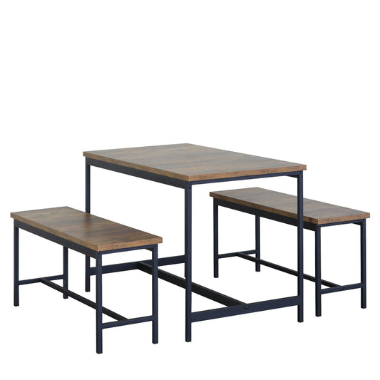 Σετ Τραπεζαρία (2+1) ArteLibre DRAYCOTT Καφέ/Μαύρο Μοριοσανίδα/Μέταλλο 110x60x75cm - Hippiehome.gr