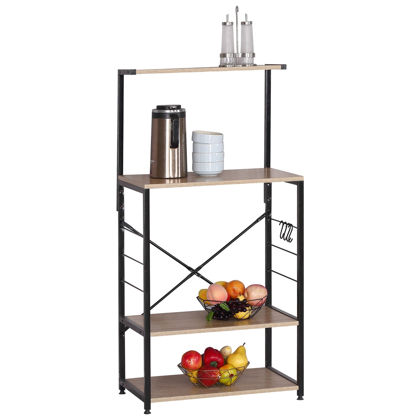 Ραφιέρα Κουζίνας ArteLibre GRANTHAM Δρυς/Μαύρο Μοριοσανίδα/Μέταλλο 60x40x123cm - Hippiehome.gr