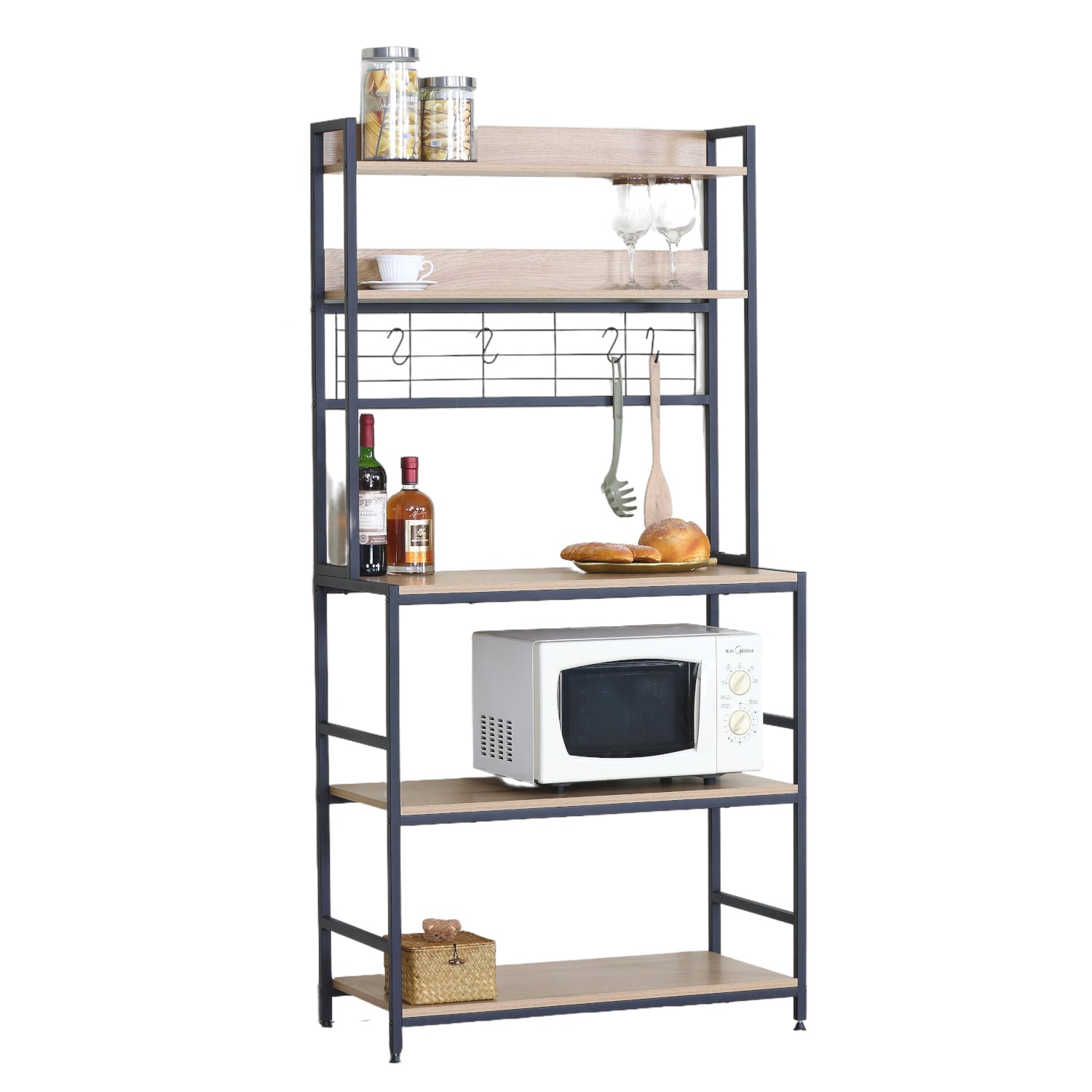 Ραφιέρα Κουζίνας ArteLibre INVERMERE Δρυς/Μαύρο Μοριοσανίδα/Μέταλλο 80x40x170cm - Hippiehome.gr