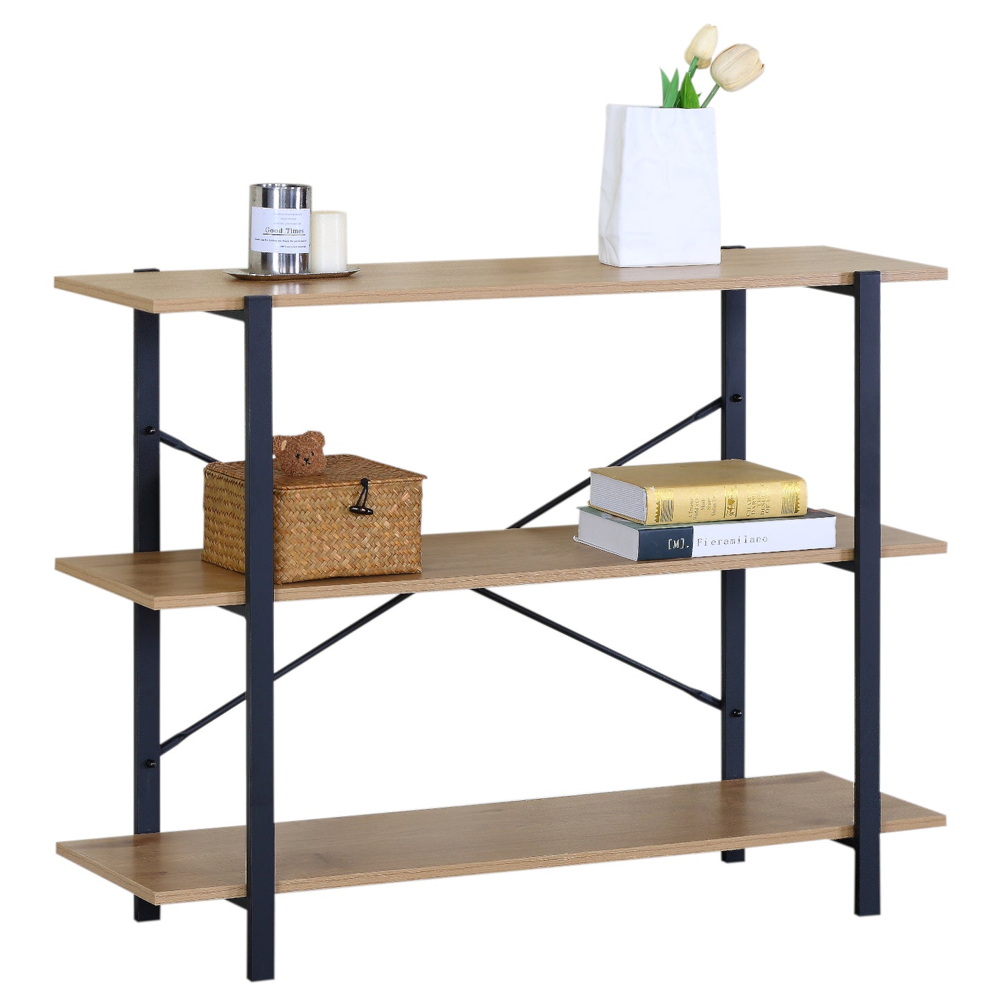 Βιβλιοθήκη ArteLibre RAVENSBY Φυσικό/Μαύρο Μοριοσανίδα/Μέταλλο 106x35x80cm - Hippiehome.gr