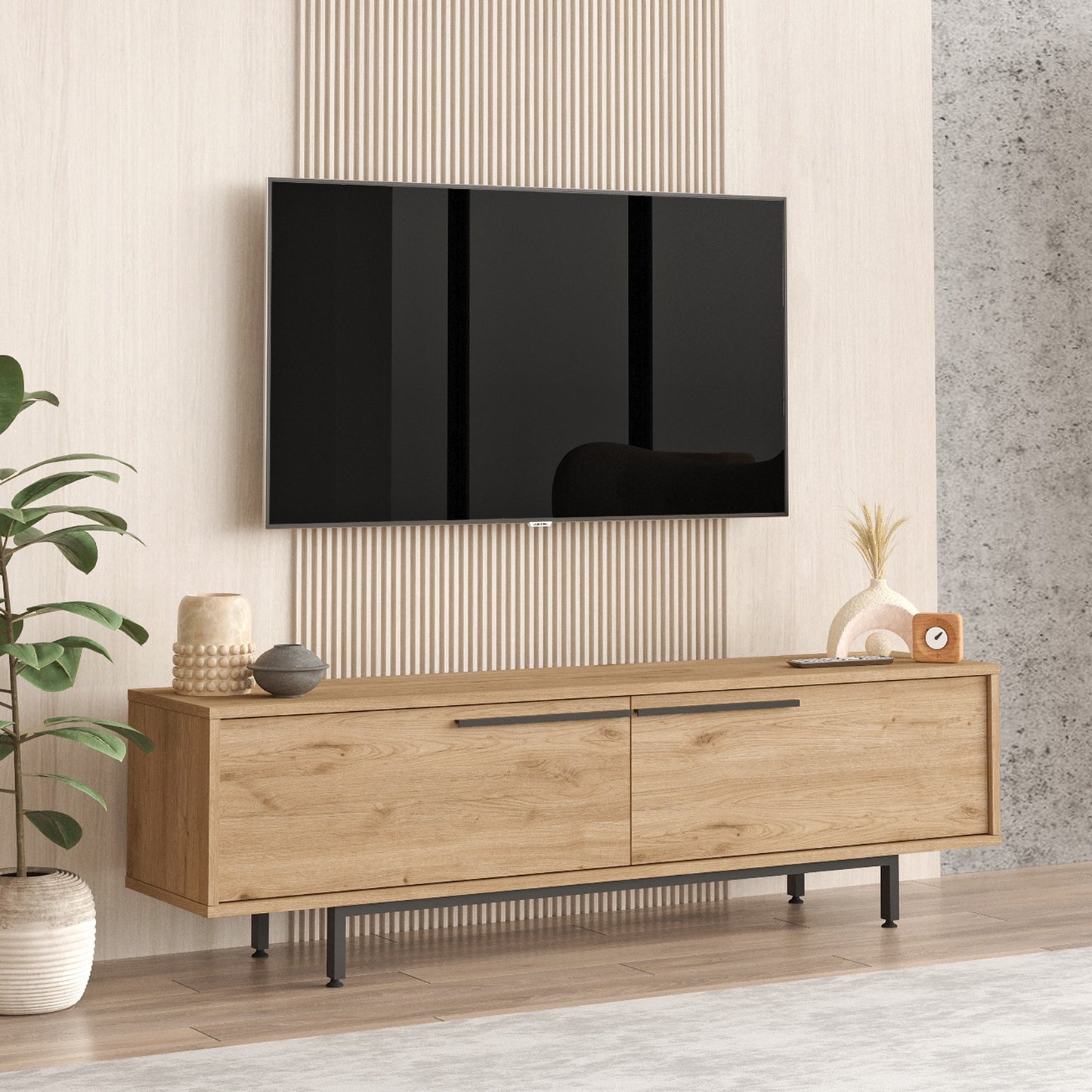 TV Stand Natural Chipboard/Metal 160x35.5x45.1cm