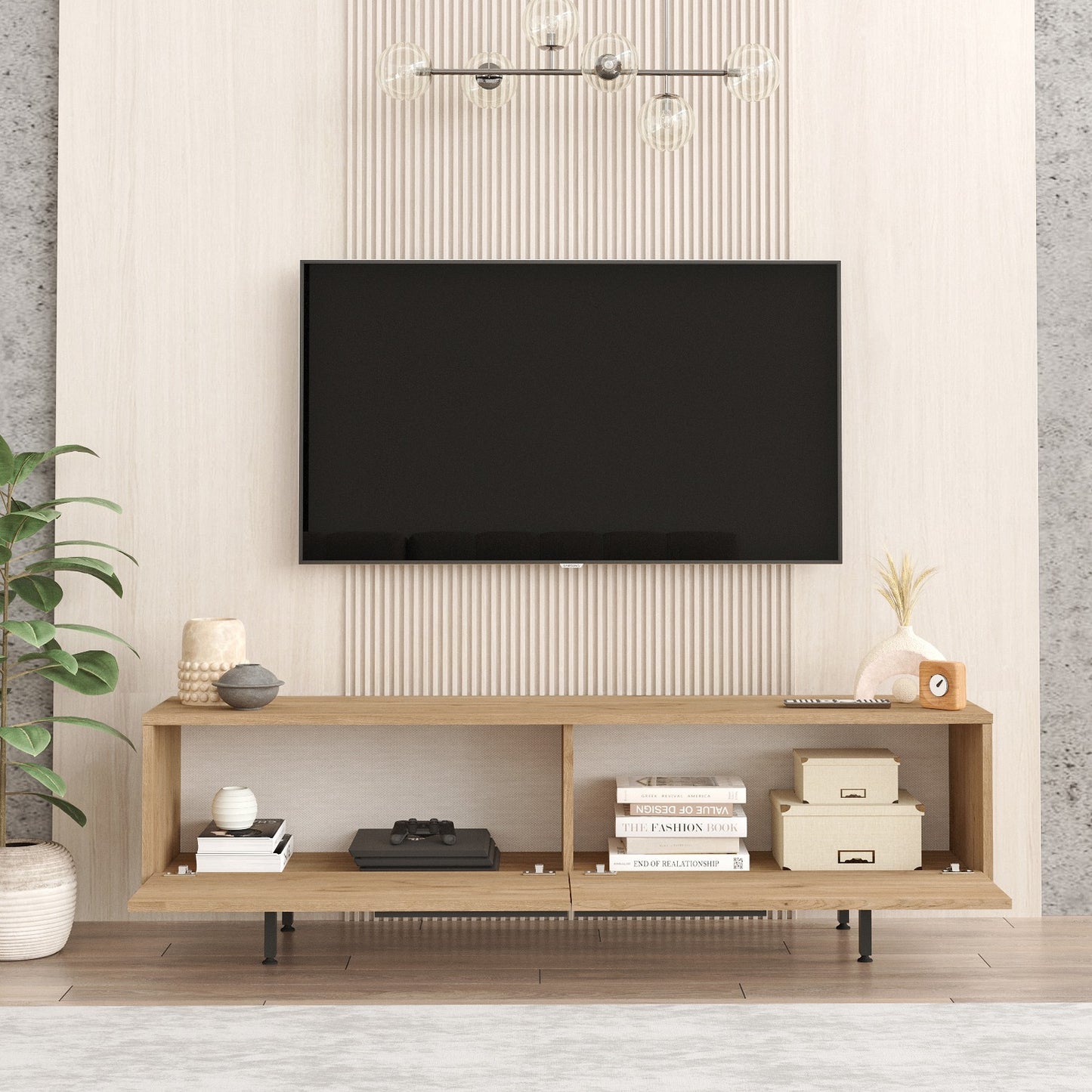 TV Stand Natural Chipboard/Metal 160x35.5x45.1cm