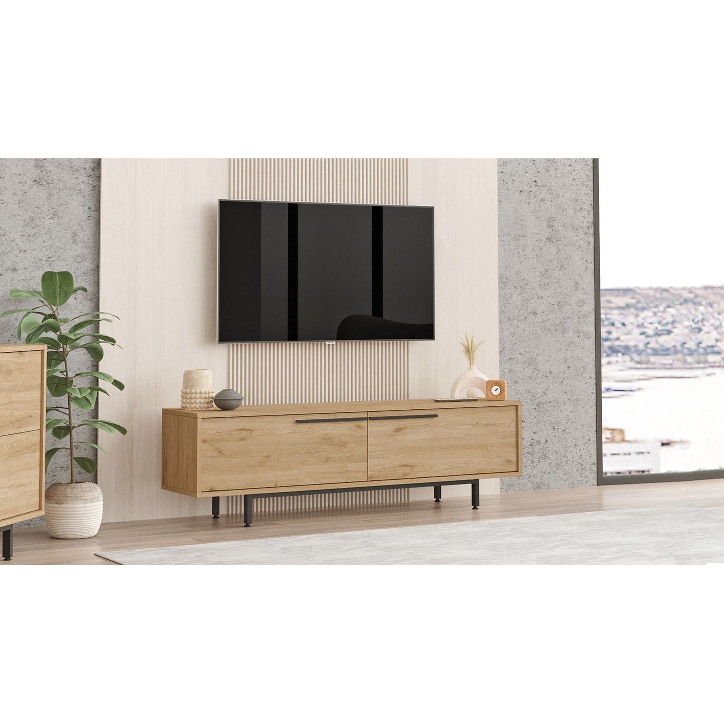 TV Stand Natural Chipboard/Metal 160x35.5x45.1cm