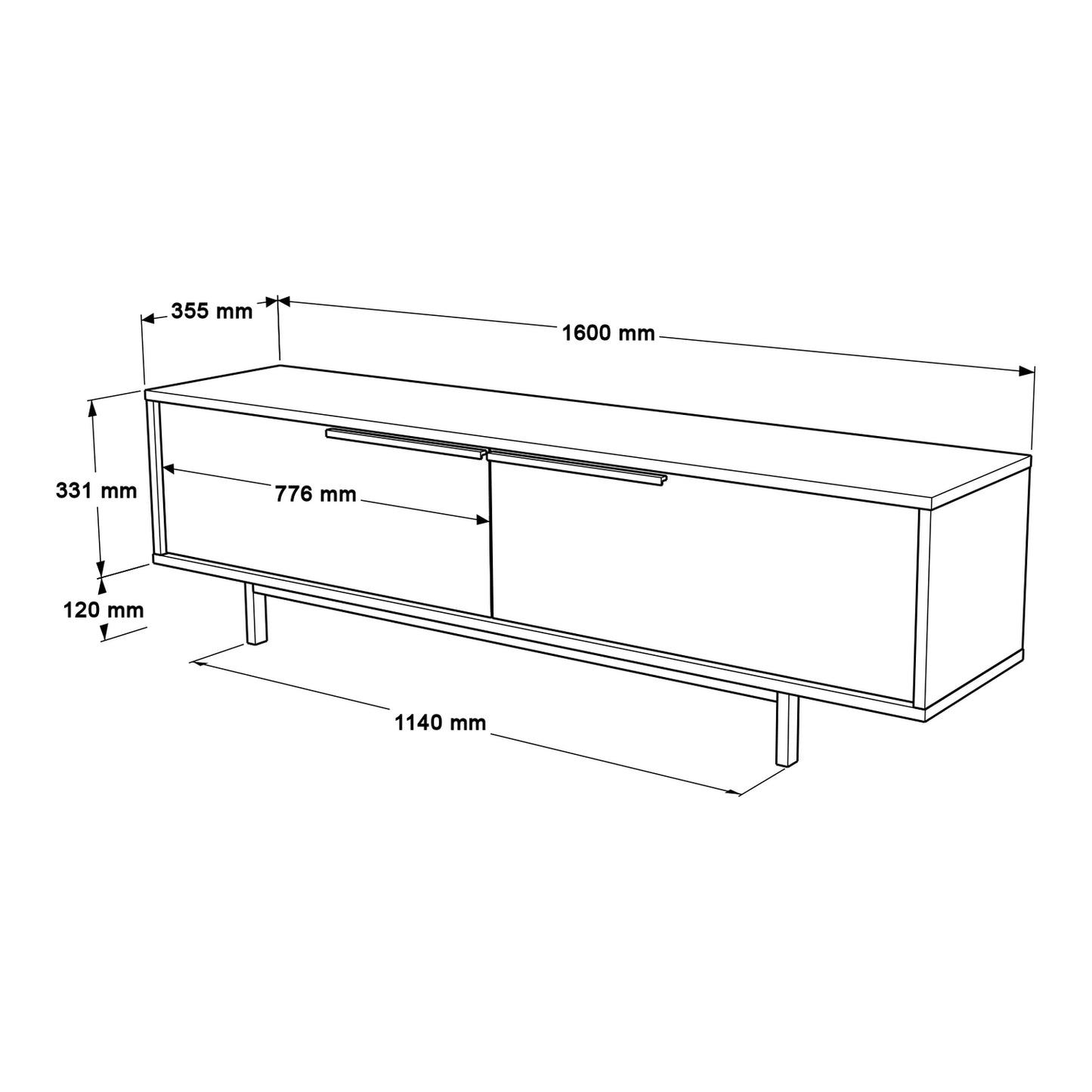 TV Stand Natural Chipboard/Metal 160x35.5x45.1cm