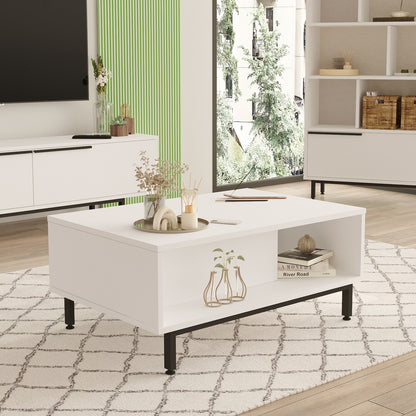 ArteLibre Coffee Table HUTTON White Chipboard/Metal 90x60x37.6cm