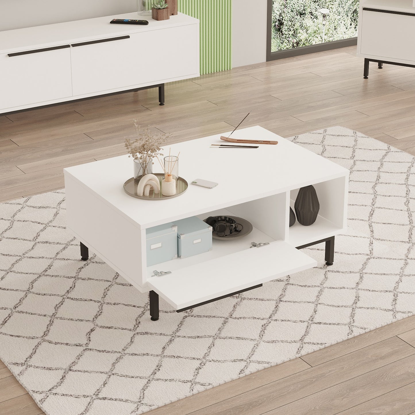 ArteLibre Coffee Table HUTTON White Chipboard/Metal 90x60x37.6cm