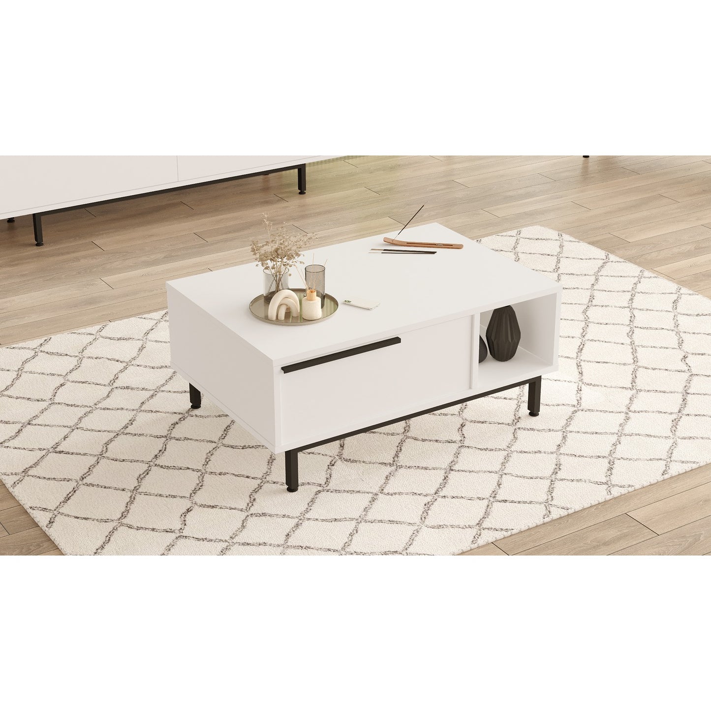 ArteLibre Coffee Table HUTTON White Chipboard/Metal 90x60x37.6cm