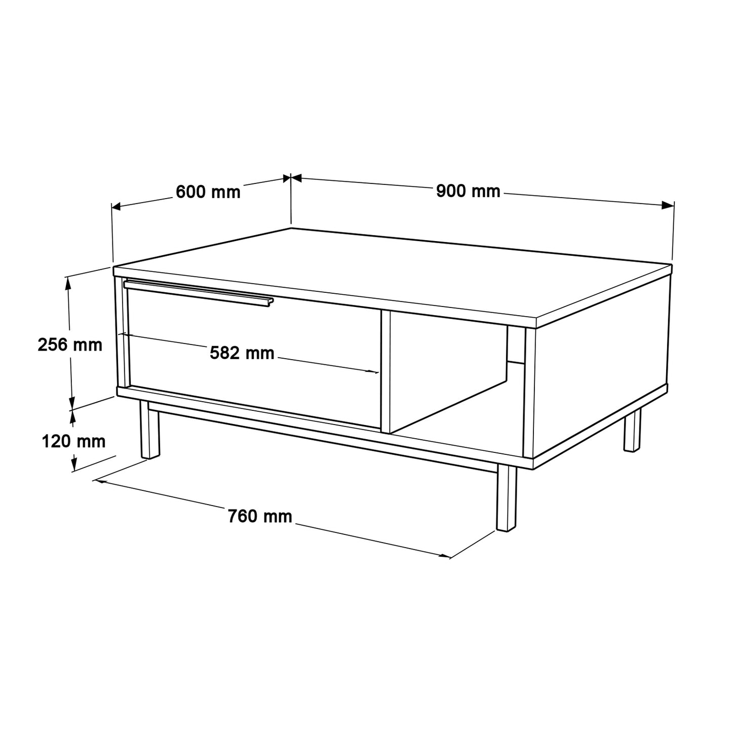 ArteLibre Coffee Table HUTTON White Chipboard/Metal 90x60x37.6cm