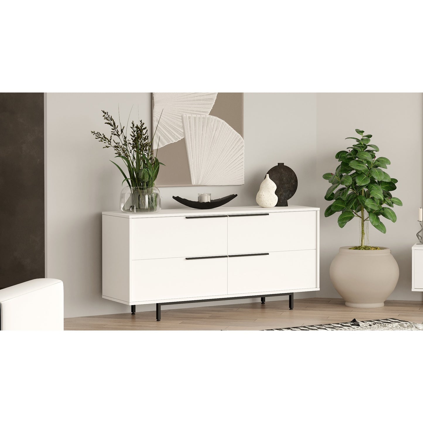 Sideboard ArteLibre CARTMEL White Chipboard/Metal 44.5x160x74.3cm