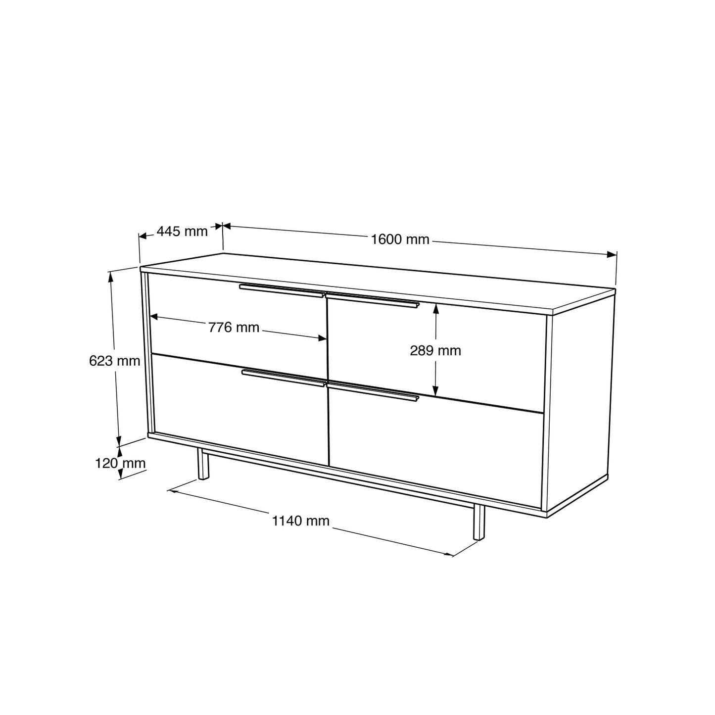 Sideboard ArteLibre CARTMEL White Chipboard/Metal 44.5x160x74.3cm