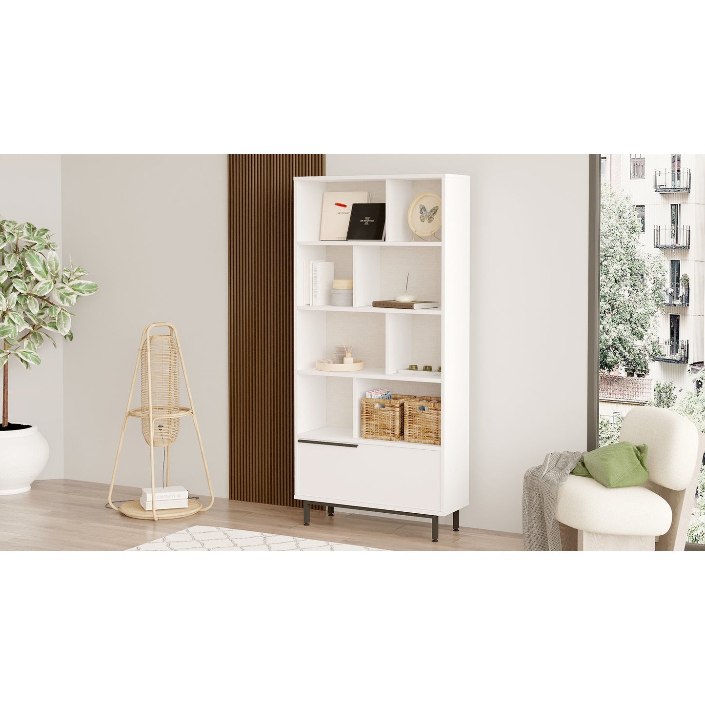 Bookcase ArteLibre MELLS White Chipboard/Metal 29.5x83.9x175.6cm