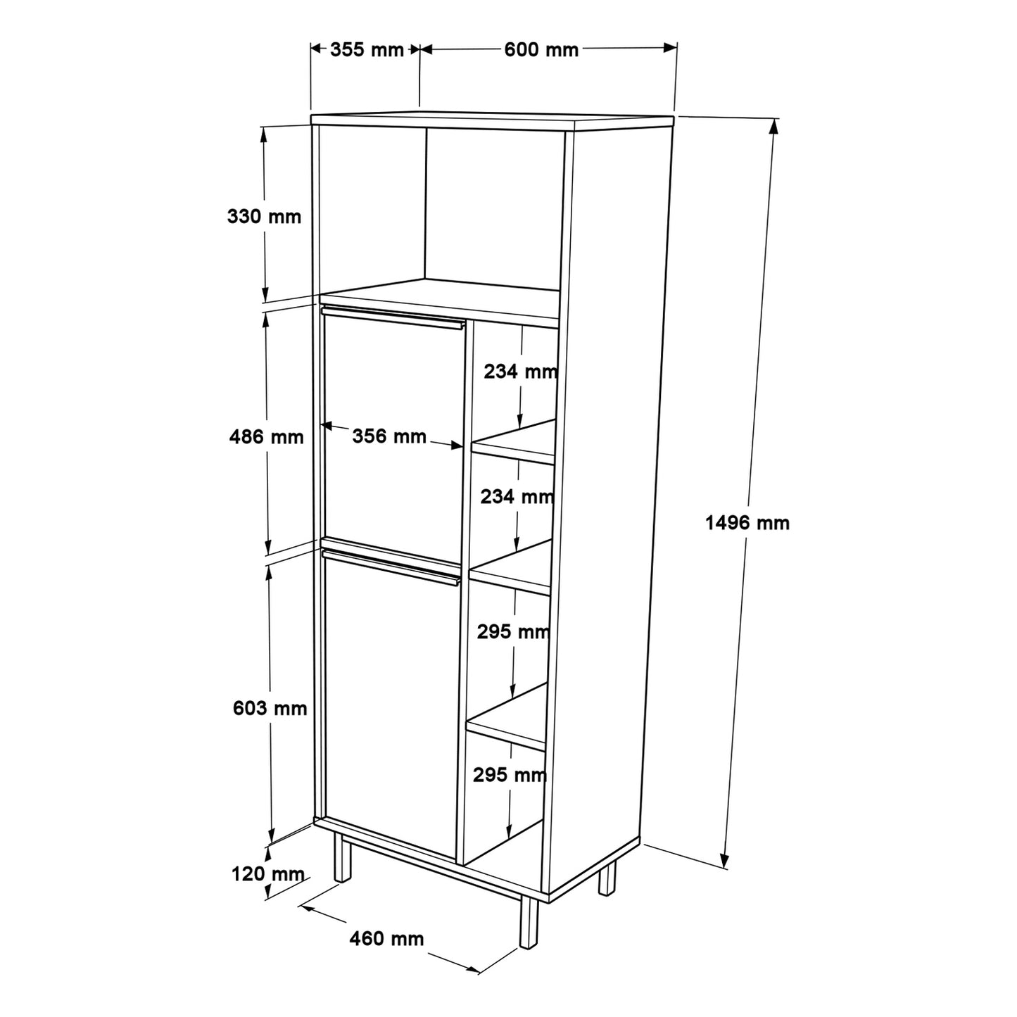 ArteLibre LIZARD Food Cabinet White Chipboard/Metal 60x35.5x161.6cm