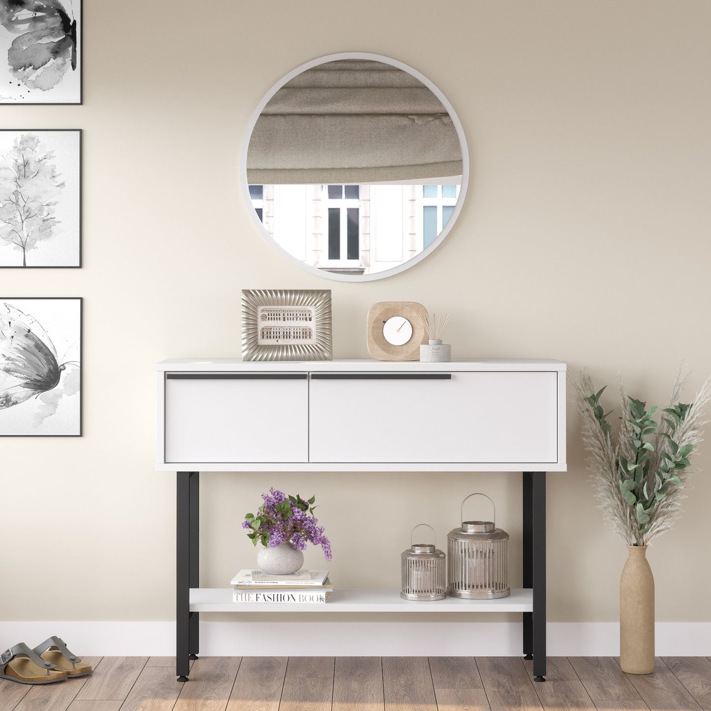 Console ArteLibre NORFOLK White/Black Chipboard/Metal/Glass 29.5x100x76cm