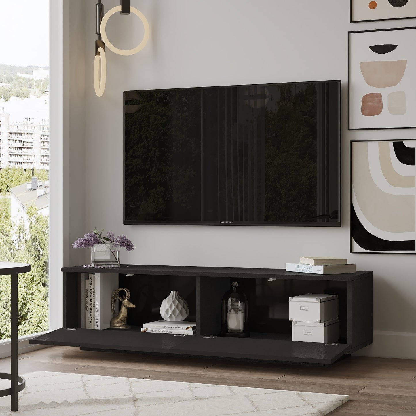 ArteLibre TV Cabinet BRENT Black Chipboard 140x35.5x38.2cm