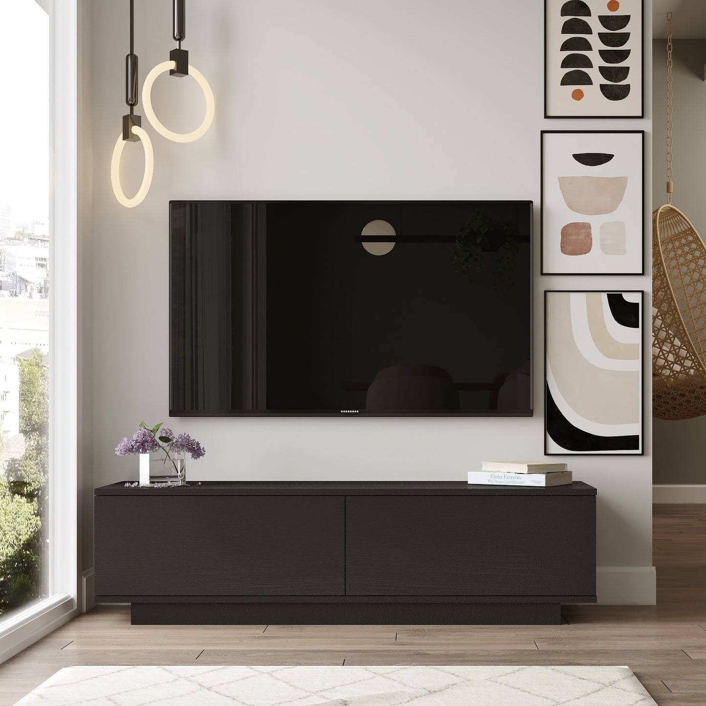 ArteLibre TV Cabinet BRENT Black Chipboard 140x35.5x38.2cm