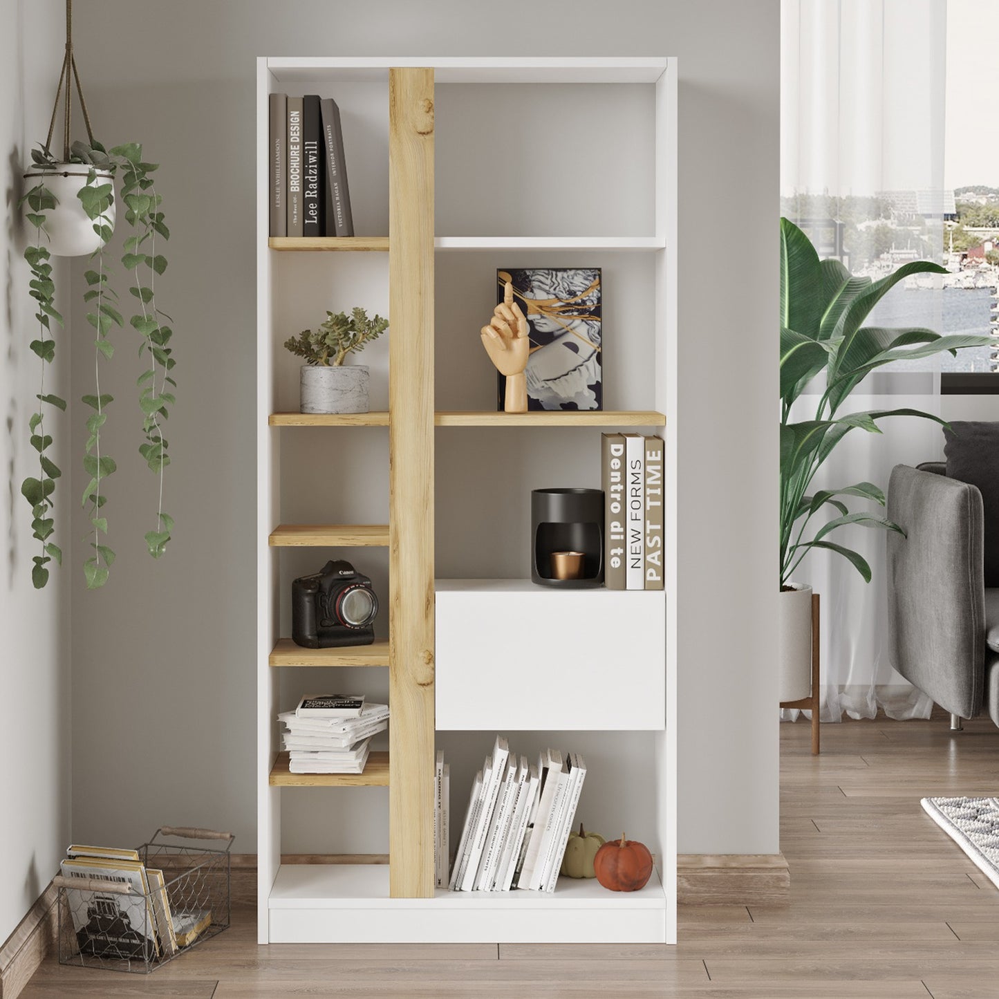 Bookcase ArteLibre BEXLEY White/Natural Chipboard 75.6x25x160cm