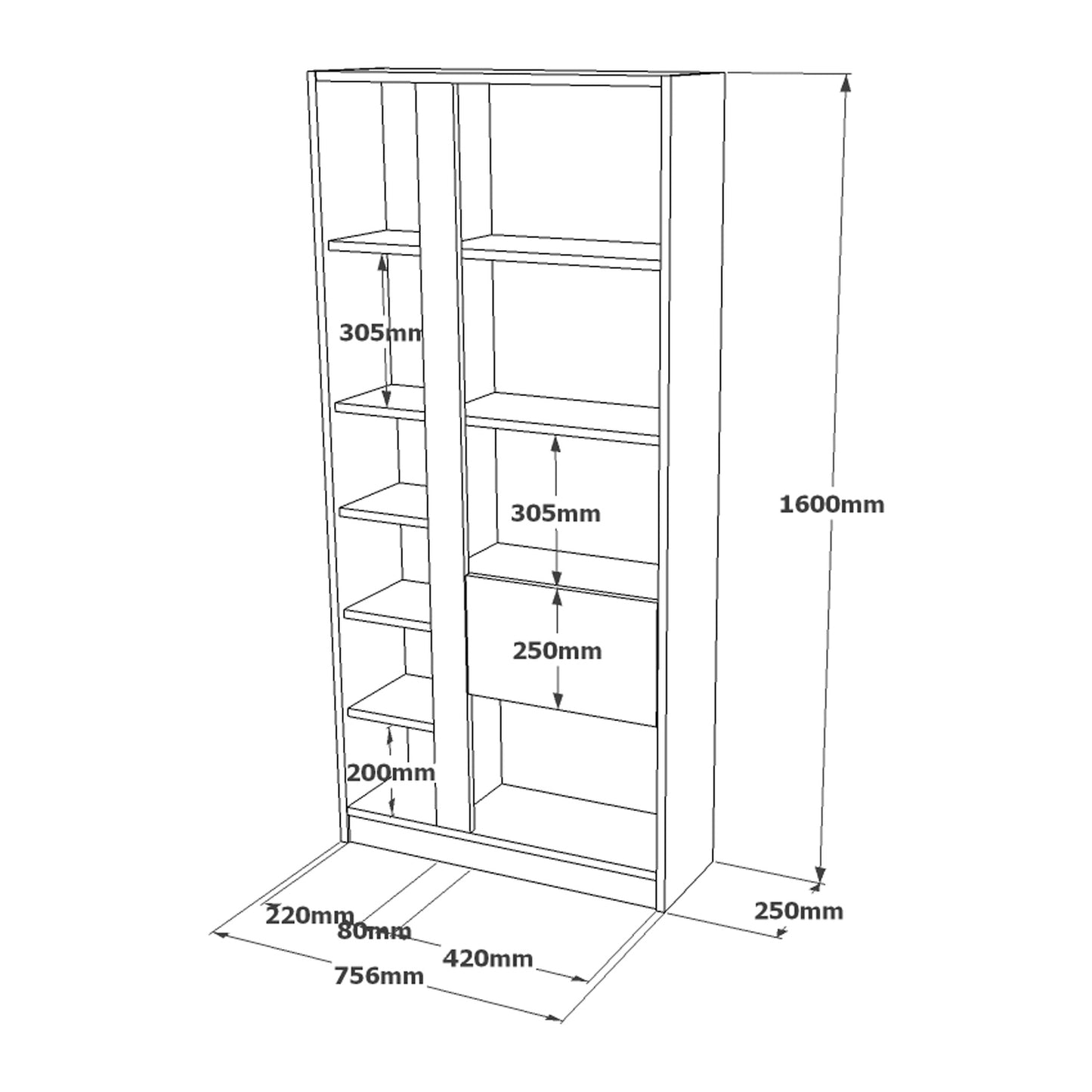 Bookcase ArteLibre BEXLEY White/Natural Chipboard 75.6x25x160cm