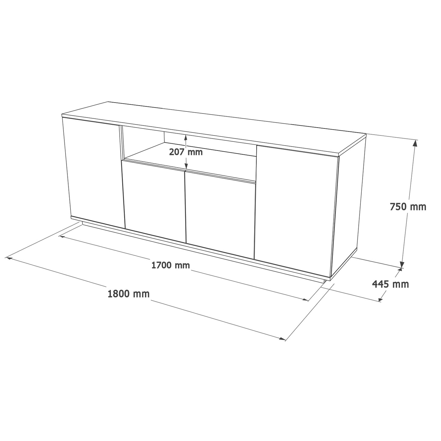 ArteLibre Sideboard BOWES Pine/White Chipboard 180x44.5x75cm