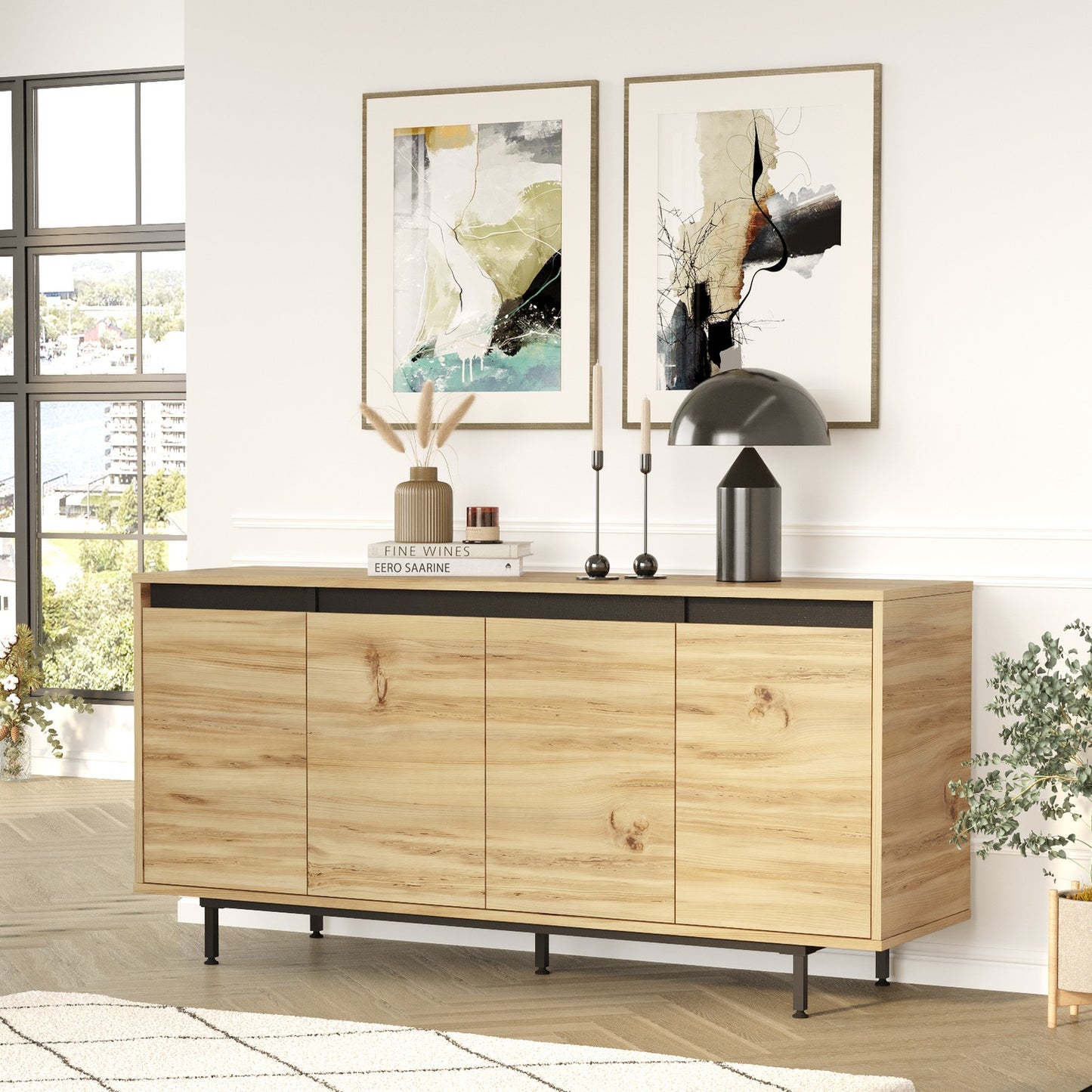 Sideboard ArteLibre BRENTFORD Natural/Black Chipboard/Metal 160x44.5x75.6cm