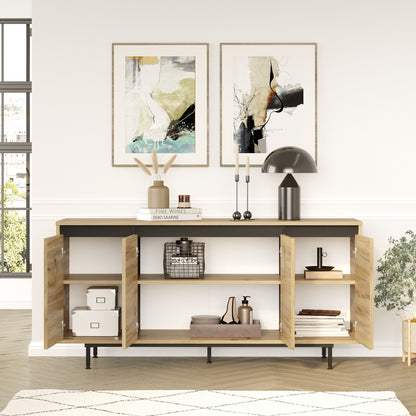 Sideboard ArteLibre BRENTFORD Natural/Black Chipboard/Metal 160x44.5x75.6cm