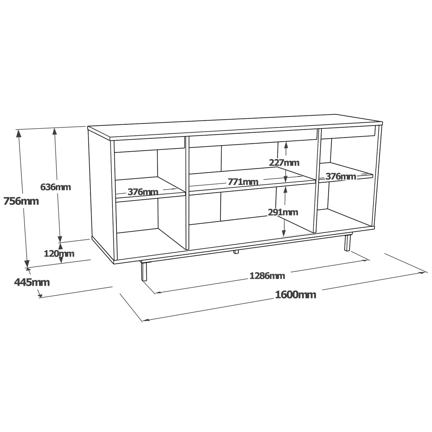 Sideboard ArteLibre BRENTFORD Natural/Black Chipboard/Metal 160x44.5x75.6cm