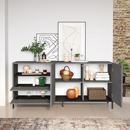 Sideboard ArteLibre BRIXTON Gray With Cement Effect/Black Chipboard/Metal 170.3x46.6x75.6cm