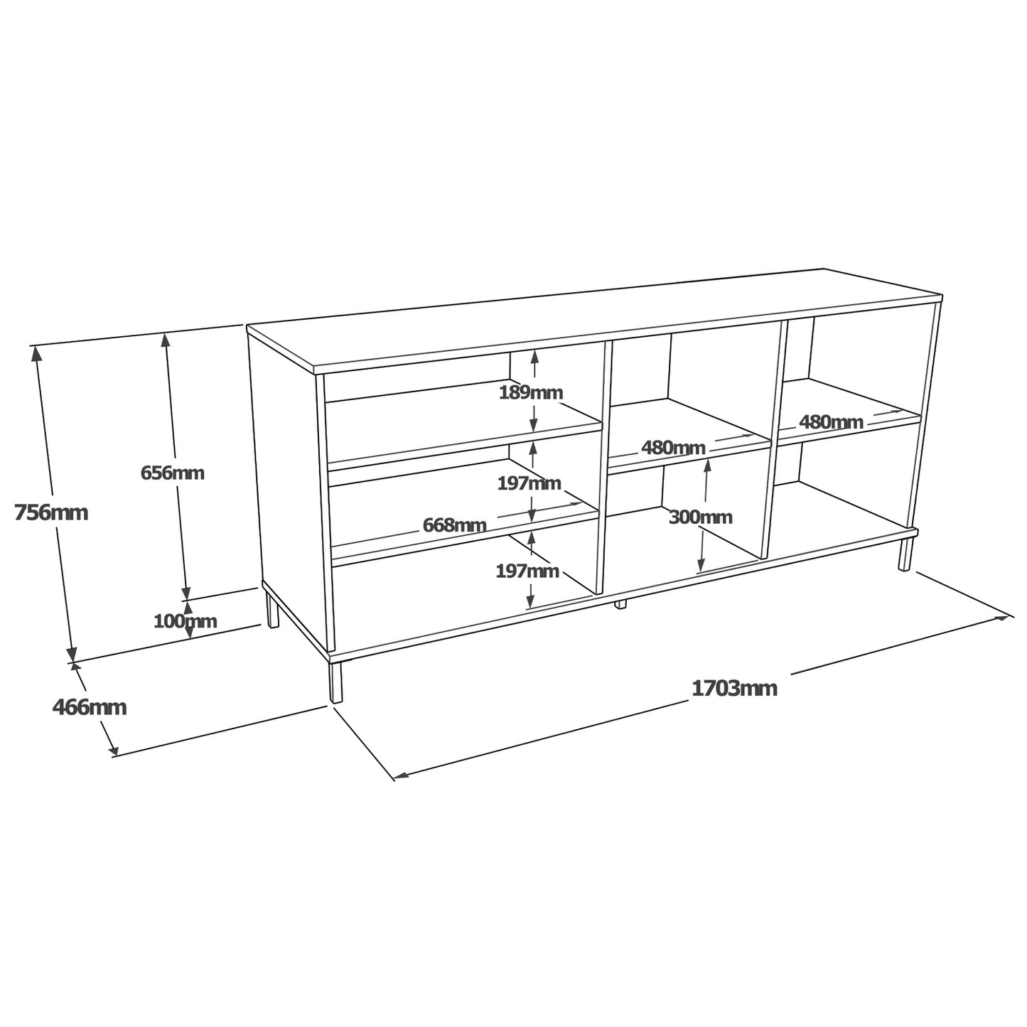 Sideboard ArteLibre BRIXTON Gray With Cement Effect/Black Chipboard/Metal 170.3x46.6x75.6cm