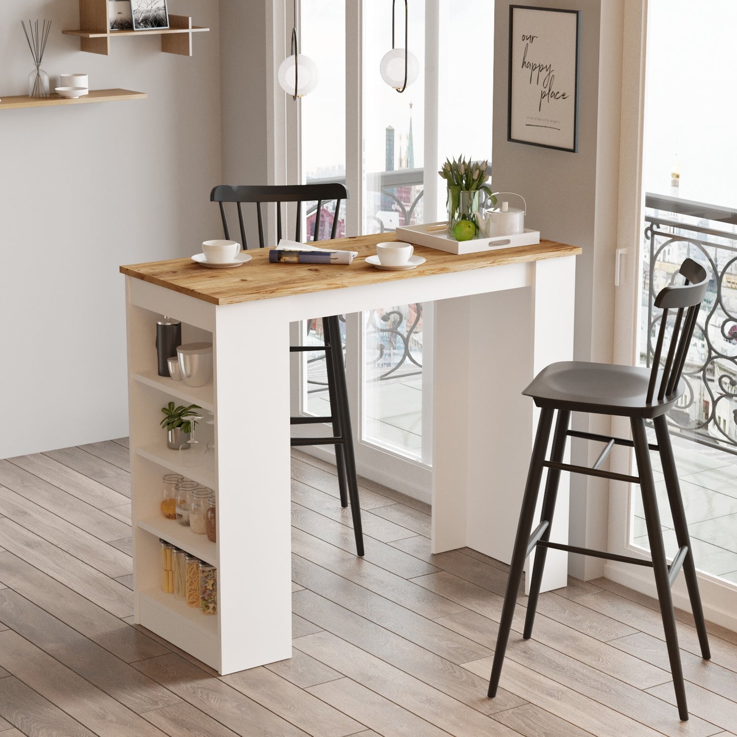 Bar Table ArteLibre BROCKLEY Pine/White Chipboard 120x51.6x101.8cm